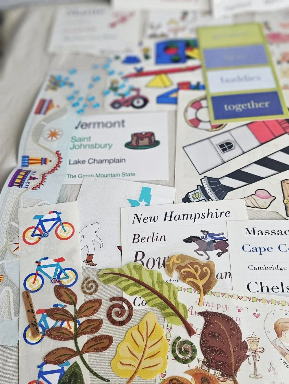 Huge Scrapbooking Sticker & Embellishment Craft Lot Mixed New & Partial 50+